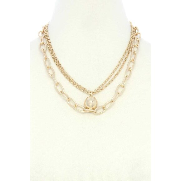 Metal Ball Oval Link Layered Necklace - Picture 1 of 2
